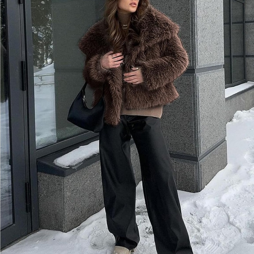 Luxurious Brown Faux Fur Teddy Coat women thick winter fluffy